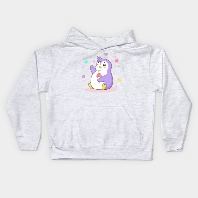 Cute penguin Kids Hoodie by Saya Raven